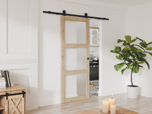 Unique Puerta corredera con sistema de guía externa en madera y vidrio templado translúcido - 3 ventanas - Alt. 205 x An. 93 cm - ACOSTA II