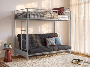 Vente-unique Hoogslaper 90 x 190 cm - Met uitklapbare bank - Metaal - Zilver + Zwart Futon - MODULO V