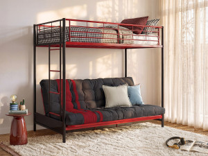Vente-unique Hoogslaper 90 x 190 cm - Met slaapbank - Metaal - Zwart en Rood + Futon + Matras - MODULO V