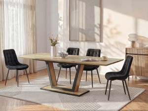 Vente-unique Uittrekbare eettafel 6-10 personen in mdf en metaal - Houtlook en zwart - VITENO