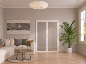 Unique Drzwi z ościeżnicą dwuskrzydłowe odwracalne z Aluminium i Szkła hartowanego Przydymionego - 2 x wys. 204 x szer. 73 cm - Biały LOXTON