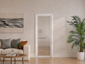 Unique Puerta con marco reversible de aluminio y cristal templado texturizado - Alt. 204 x An. 73 cm - Blanco - LOXTON