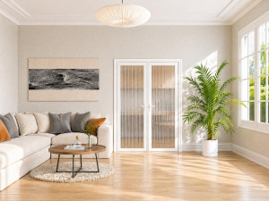 Unique Puerta con marco reversible de dos hojas de aluminio y vidrio templado texturizado - 2 x Alt. 204 x An. 73 cm - Blanco LOXTON