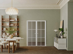Unique Drzwi z ościeżnicą dwuskrzydłowe odwracalne z Aluminium i Szkła hartowanego Przydymionego - 2 x wys. 204 x szer. 73 cm - Biały SEROTO