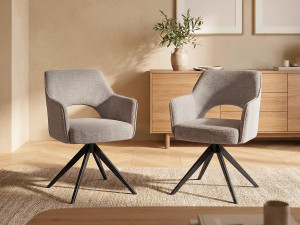 Unique Conjunto de 2 sillas pivotantes con reposabrazos de tela y metal - Gris topo - KONYA