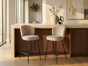 Vente-unique Set van 2 barkrukken van velours en zwart metaal - Beige - POLPONA