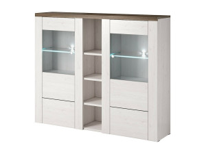 Meublorama Buffetkast design met 2 deuren voor woonkamer in witte kleur met houteffect en eiken. Collectie SANTIAGO.