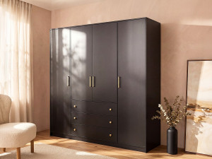 Vente-unique Kast met 4 deuren en 3 lades - L196 cm - Zwart - LIZANDRO