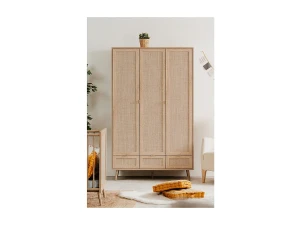 Calicosy Armario 3 puertas con barras 120 cm - Impresión efecto ratán