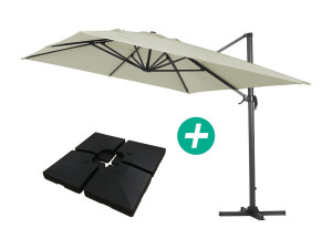 Habitat et jardin Parasol vrijhangend tuin zweefparasol Aluminium "Sun 4" - Rechthoekig - 3 x 4 m - Ecru - Inclusief parasolvoet tegel / parasoltegels