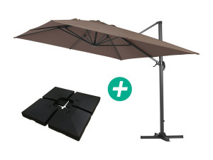 Habitat et jardin Parasol vrijhangend tuin zweefparasol Aluminium "Sun 4" - Rechthoekig - 3 x 4 m - Taupe - grijs bruin - Inclusief parasolvoet tegel