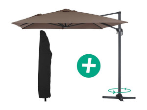 Habitat et jardin Parasol vrijhangend tuin zweefparasol Aluminium "Sun 4" - Rechthoekig - 3 x 4 m + beschermhoes - Taupe - grijs bruin