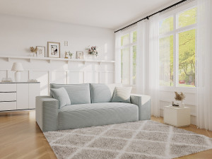 Vente-unique Express-vierzitsslaapbank van grijs ribfluweel AMELIA - Bed 160 cm - Matras 14 cm met vormgeheugen