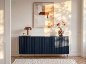 Unique Aparador con 4 puertas de MDF y acero - Azul y dorado - YESINIA