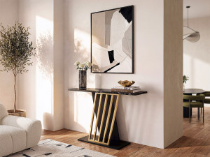 Vente-unique Consoletafel - Zwart marmereffect en goud - ORSONA