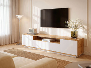 Vente-unique Tv-meubel met 3 deuren en 1 nis - Wit en naturel - LOTULA