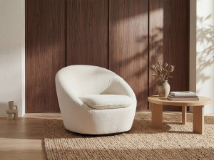 Unique Sillón giratorio redondeado en tela de rizo blanco LACARA