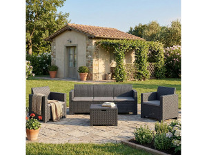 Dmora Dmuh buitenloungeset, Tuinset met kussens, Loungeset voor binnen en buiten met rotaneffect, 100% Made in Italy, Antraciet