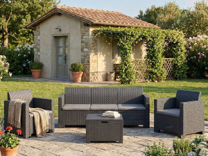 Dmora Dmuh buitenloungeset, Tuinset met kussens, Loungeset voor binnen en buiten met rotaneffect, 100% Made in Italy, Antraciet