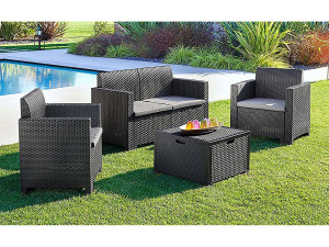 Dmora Dmotto outdoor loungeset, Tuinset met kussens, Rotan effect loungeset voor binnen en buiten, 100% Made in Italy, Antraciet