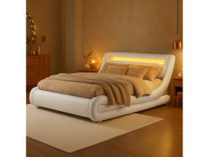 Concept-Usine Wit Bed van Kunstleer met Geïntegreerde LED-verlichting 160x200 cm SEATTLE