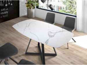 Uitschuifbare eettafel ovale ton porselein marmer en zwart staal 1096 ANGEL CERDA