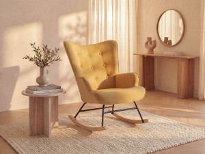 Unique Sillón mecedora de lino amarillo mostaza ELMINA II