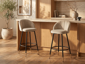 Unique Conjunto de 2 taburetes de bar de terciopelo y metal - Beige - ELIRAM