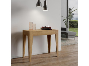 ITAMOBY Kanda moderne uitschuifbare houten console 90x42/198 of 90x42/302 cm-Kleur Natuurlijk-Steun 2 voet-Verlengsnoeren 3 uitbreidingen
