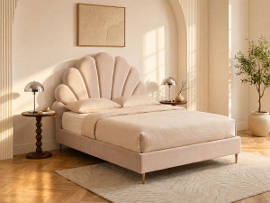 Vente-unique Bed met schelpvorm 160 x 200 cm - Velours - Beige + matras - LIVAYA