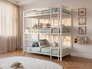 Vente-unique Driedubbel stapelbed 3 x 90 x 190 cm - Metaal - Wit - ELOUAN III
