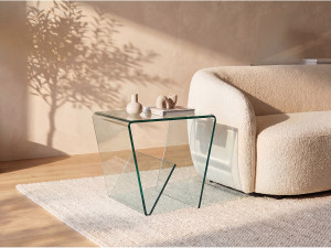 Vente-unique Bijzettafel van gebogen gehard glas - Transparant - ZENIA