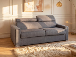 Vente-unique Vierzitsslaapbank express VIZIR van stof - Grijs - Bed 160  cm - Matras 18 cm