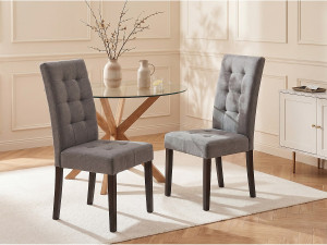 Vente-unique Set van 6 stoelen VILLOSA - grijze stof & donker houten poten