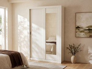 Unique Armario PETTERI - 2 puertas correderas - Con espejo - Ancho.152 cm - Blanco