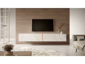 SELSEY TV-meubel 200 cm - in wit marmer met gouden inzetstukken - BISIRA