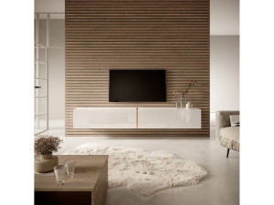 SELSEY TV-meubel 200 cm - wit met gouden inzetstuk - BISIRA