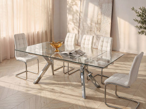 Unique Mesa de comedor extensible VELIKA - Cristal templado y metal - 6 a 8 comensales