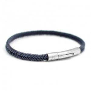 Bracelet cordon personnalisé - Le Tressé bleu marine - Acier inoxydable