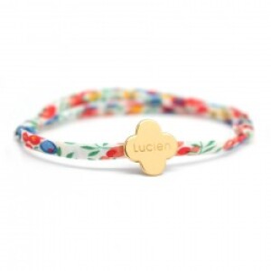Bracelet personnalisé cordon liberty - trèfle - Plaqué or