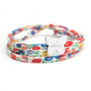 Bracelet personnalisé cordon liberty - papillon - Argent