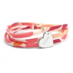 Bracelet personnalisé cordon liberty - kids coeur - Argent