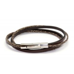 Bracelet cuir personnalisé - le chiné marron - Acier inoxydable