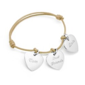 Bracelet cordon personnalisé - Petits coeurs - Argent