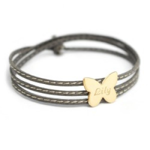 Bracelet cuir enfant personnalisé - Amazone papillon - Plaqué or