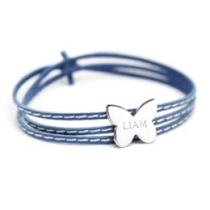 Bracelet cuir enfant personnalisé - Amazone papillon - Argent