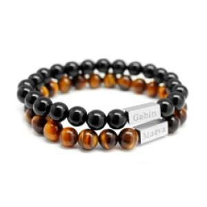 Duo bracelets perles homme personnalisé - Acier inoxydable