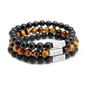 Trio bracelets perles hommes personnalisés - Acier inoxydable