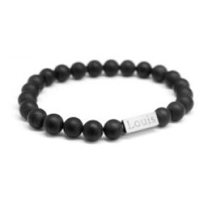Bracelet perles homme - agates noires mates - Acier inoxydable