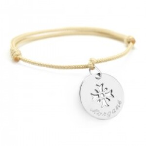 Bracelet cordon personnalisé - médaille croix - Argent